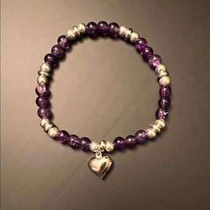 Hand Crafted Purple and Silver Beaded Bracelet